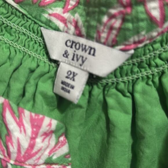 Crown & Ivy Pineapple Printed Peasant Dress Womens Size 2X Colorful Resortwear - Picture 8 of 8